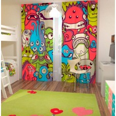 Фотошторы для детской комнаты с эффектом объемного рисунка 3D Монстры 155*270см